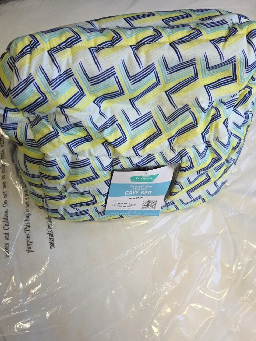 Plush Small Pet Hideaway House in Blue & Yellow